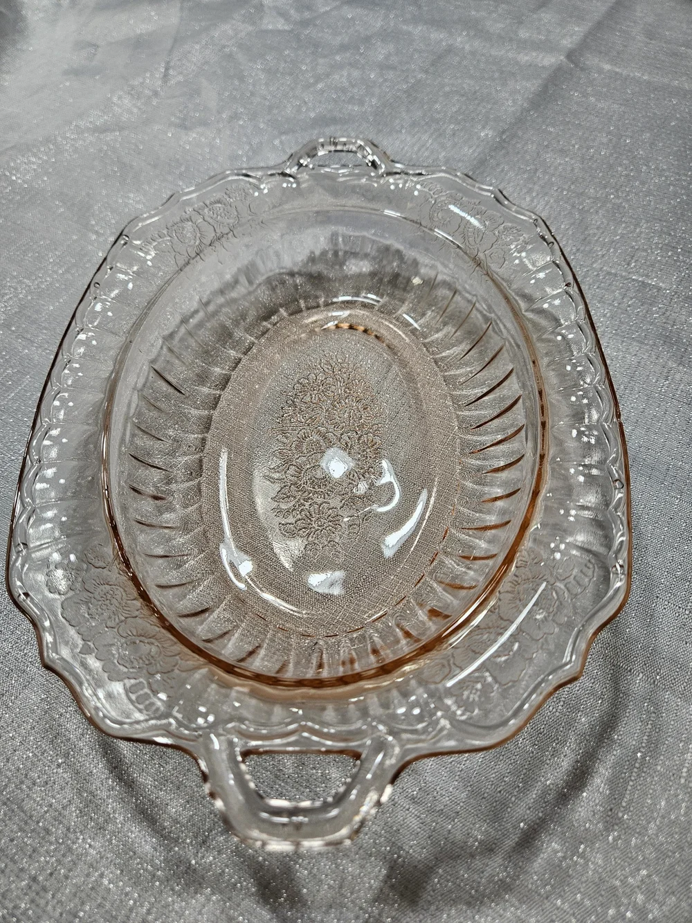 Anchor Hocking Pink Depression Glass Serving Tray with Handles